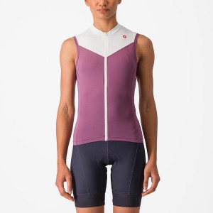 Castelli SOLARIS SLEEVELESS Trikot Damen Tiefeslila Weiß | 37465-KQWJ