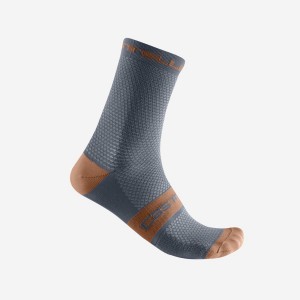 Castelli SUPERLEGGERA T 12 Socken Herren Hellgrau Blau Braun | 69035-YUNO