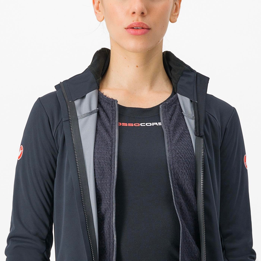 Castelli ALPHA DOPPIO ROS W Jacken Damen Schwarz Silber Dunkel | 97306-PCEZ