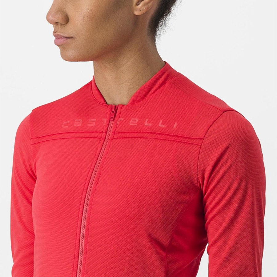 Castelli ANIMA 4 LONG SLEEVE Trikot Damen Rot | 78269-BNQX