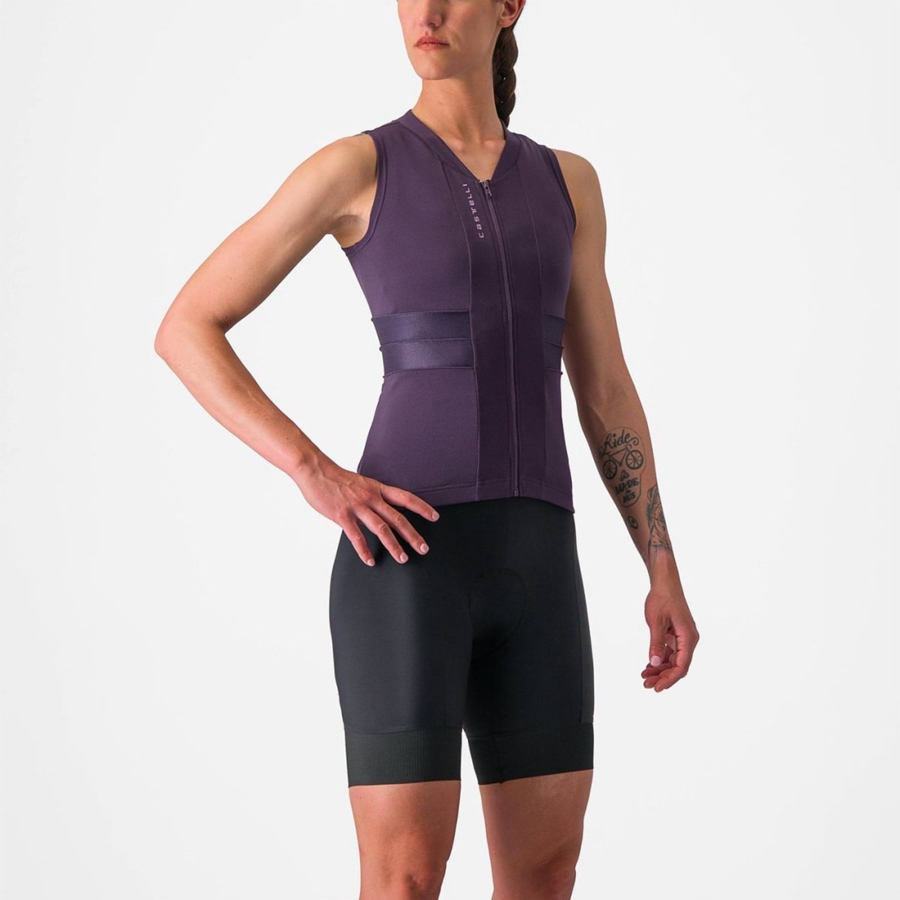 Castelli ANIMA 4 SLEEVELESS Trikot Damen Lila Weiß | 52604-MHOQ