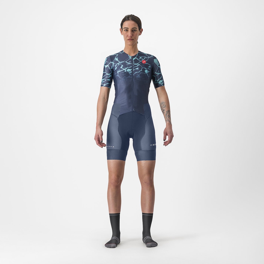 Castelli FREE SANREMO 2 W SHORT SLEEVE Anzüge Damen Blau Helltürkis | 32910-LNEB