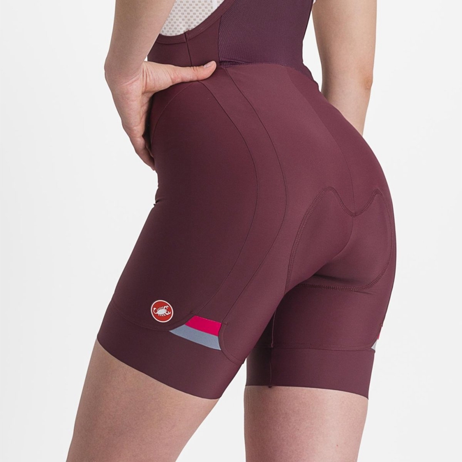 Castelli PRIMA Shorts Mit Latz Damen Tiefesbordeaux Rot | 81476-ZMDV