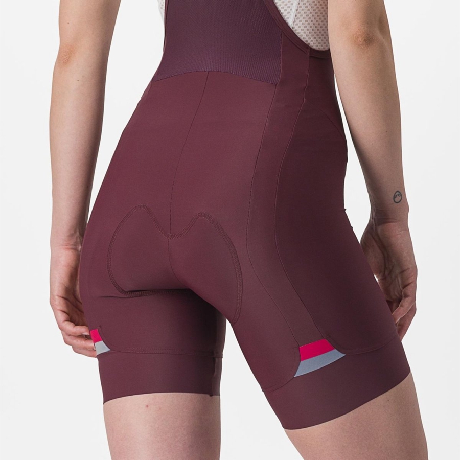 Castelli PRIMA Shorts Mit Latz Damen Tiefesbordeaux Rot | 81476-ZMDV