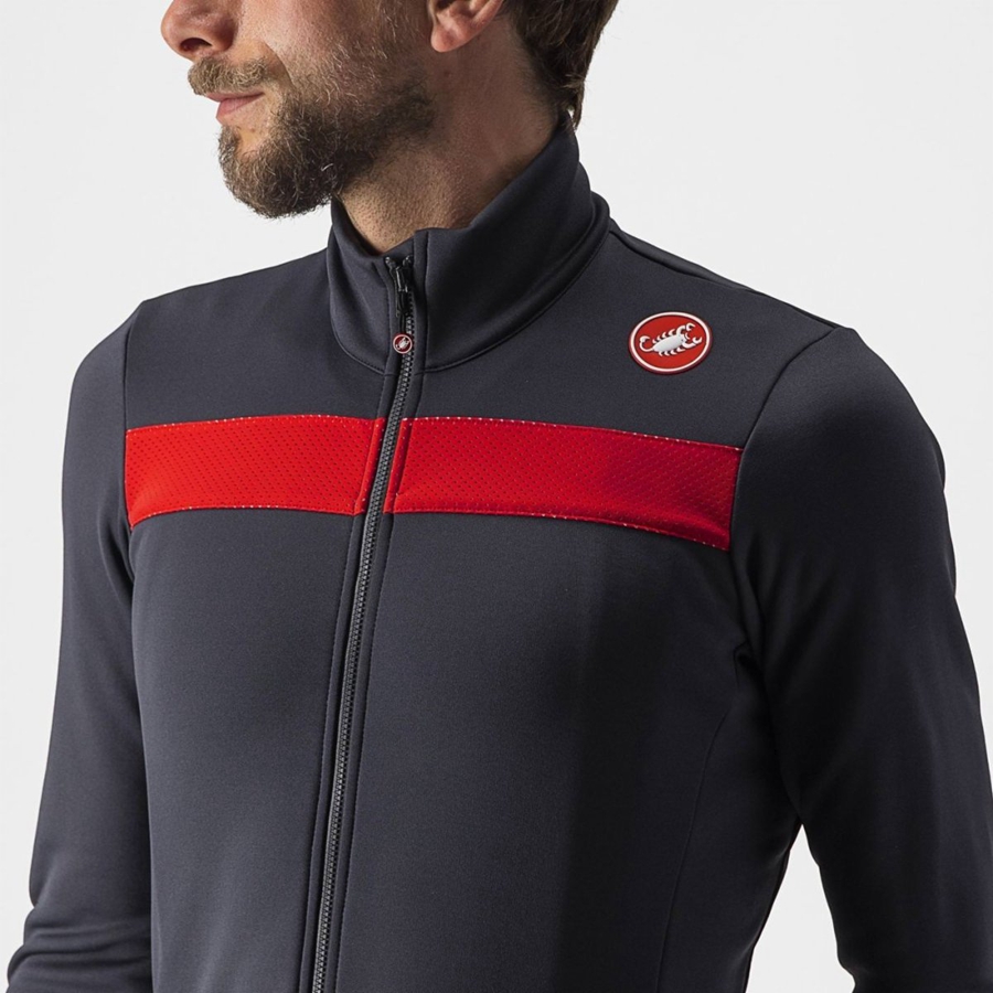 Castelli PURO 3 FZ Trikot Herren Dunkelgrau Rot | 89317-HWDQ