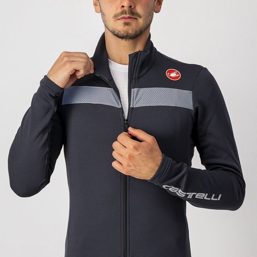 Castelli PURO 3 FZ Trikot Herren Schwarz Silber | 39162-QOPN