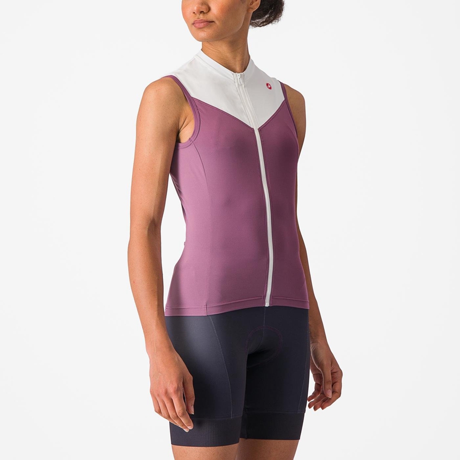 Castelli SOLARIS SLEEVELESS Trikot Damen Tiefeslila Weiß | 37465-KQWJ