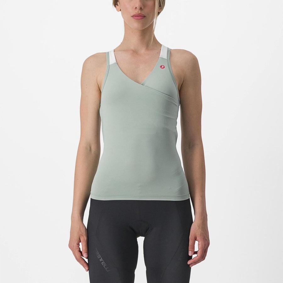 Castelli SOLARIS TOP Trikot Damen Grün Weiß | 98032-SBQT