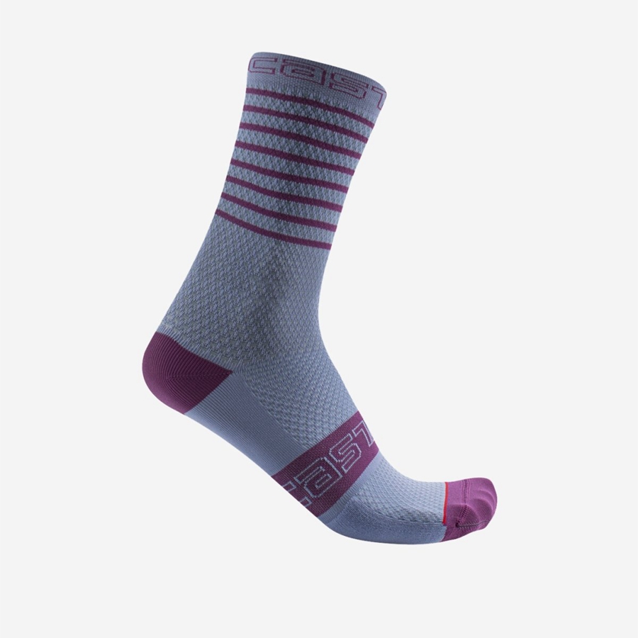 Castelli SUPERLEGGERA W 12 Socken Damen Lila Weiß | 01639-ZKBQ