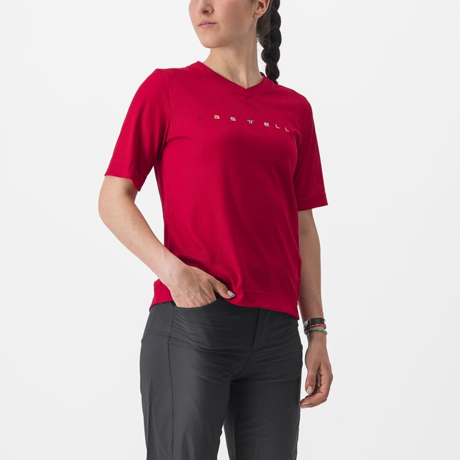 Castelli TRAIL TECH 2 W TEE Trikot Damen Dunkelrot | 67194-FXNC