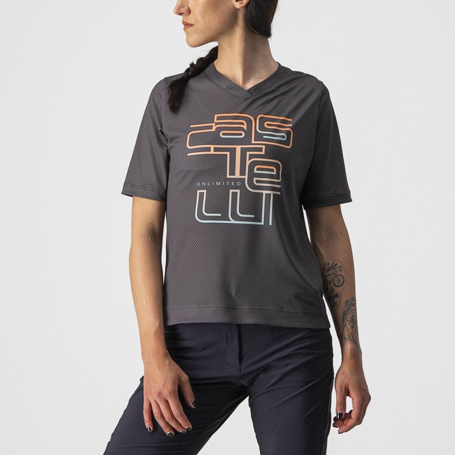 Castelli TRAIL TECH W TEE Trikot Damen Dunkelgrau | 97458-YVSB