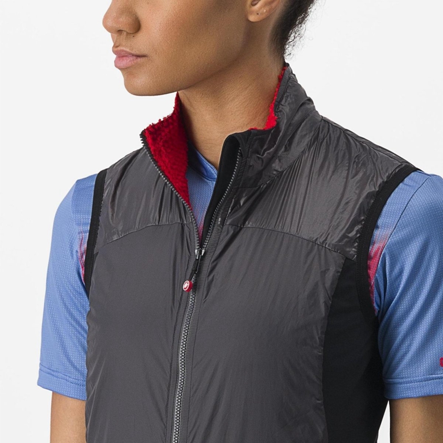 Castelli UNLIMITED W PUFFY Weste Damen Dunkelgrau Rot | 95201-DMZY